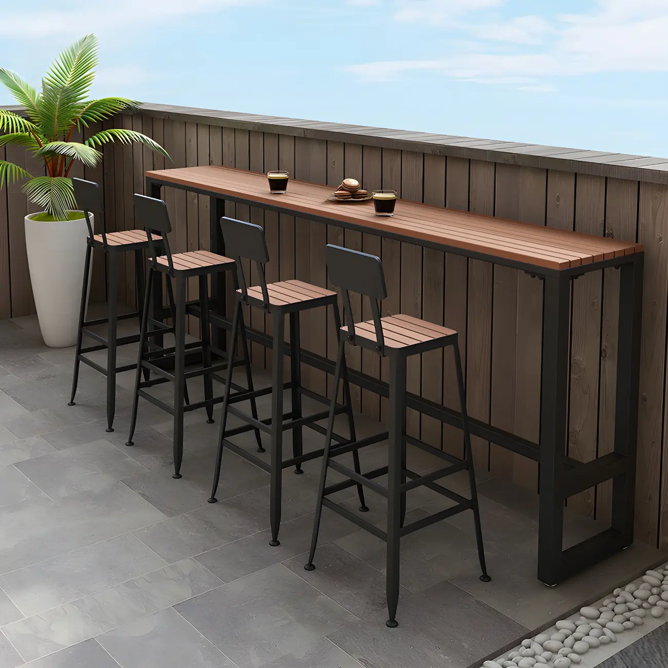 Modern White Wooden Slatted Outdoor Bar Tables for Patio Image - 3 | homeyfad