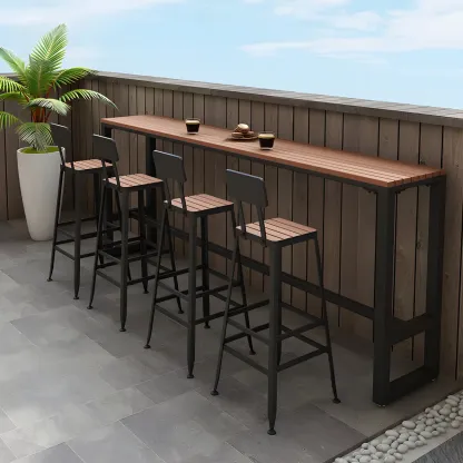 Modern White Wooden Slatted Outdoor Bar Tables for Patio Image - 3