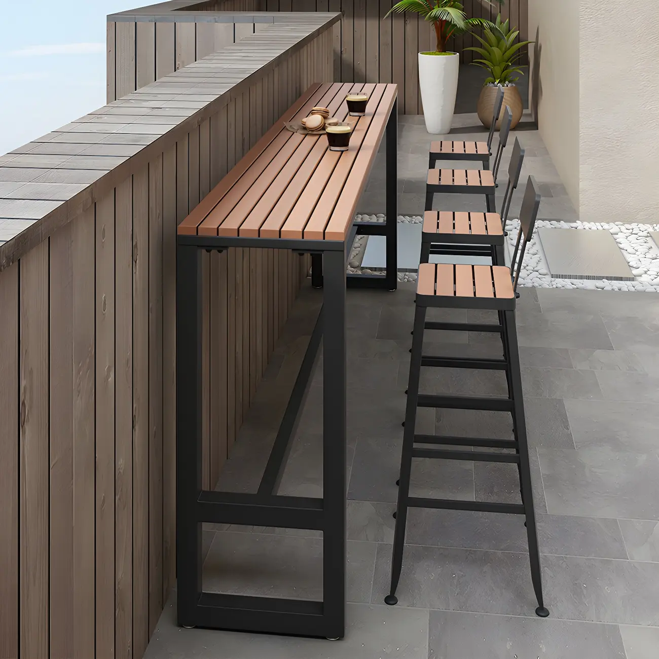 Modern White Wooden Slatted Outdoor Bar Tables for Patio Image - 4 | homeyfad