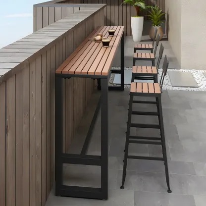Modern White Wooden Slatted Outdoor Bar Tables for Patio Image - 4