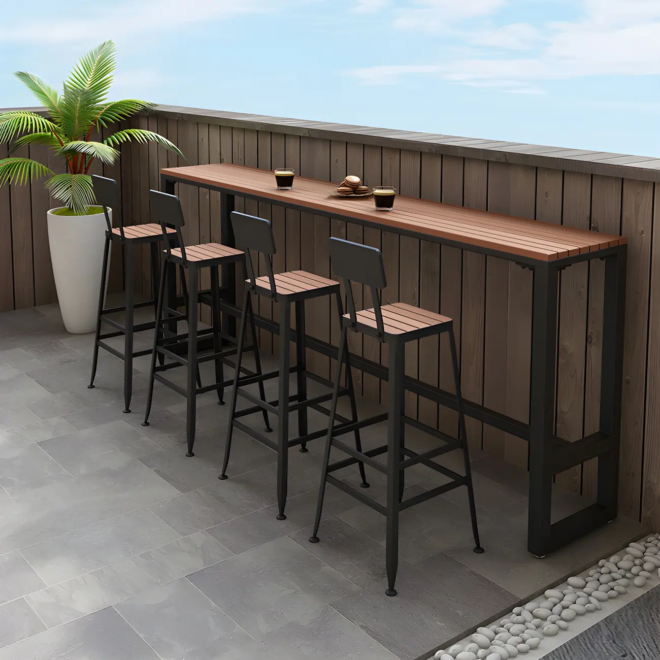 Modern White Wooden Slatted Outdoor Bar Tables for Patio Image - 13 | homeyfad