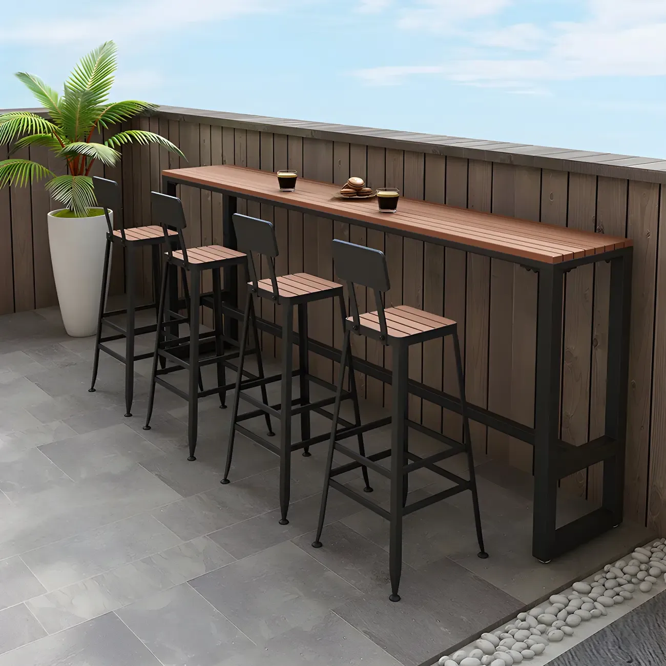 Modern White Wooden Slatted Outdoor Bar Tables for Patio Image - 13