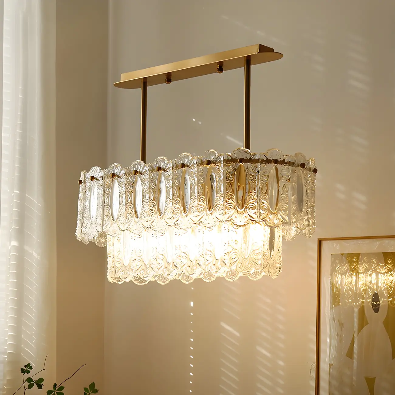 Modern Brass Glass Island Pendant Light Fixture Image - 2 | homeyfad