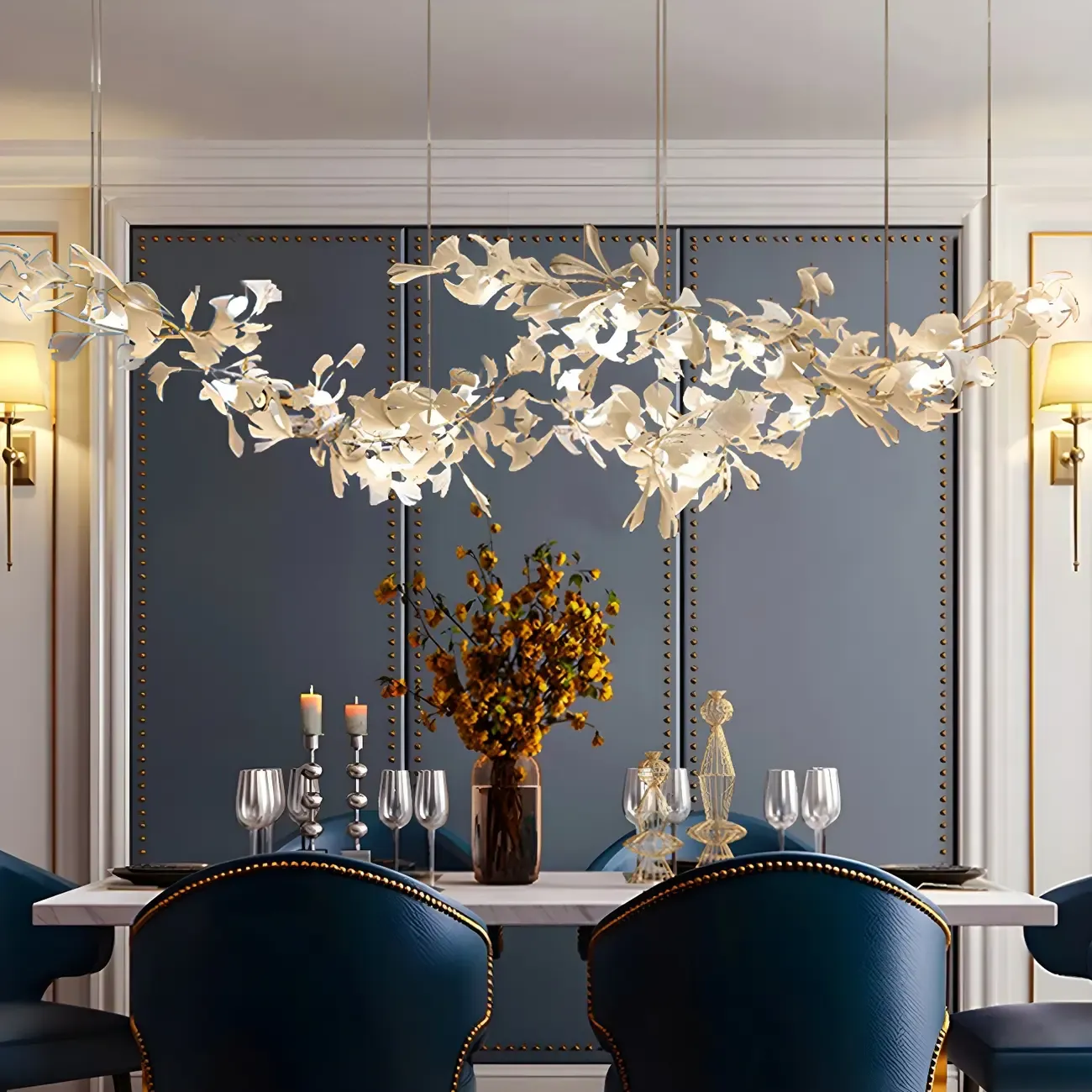 Dining Area Modern White Leaf-Inspired Chandelier Image - 1