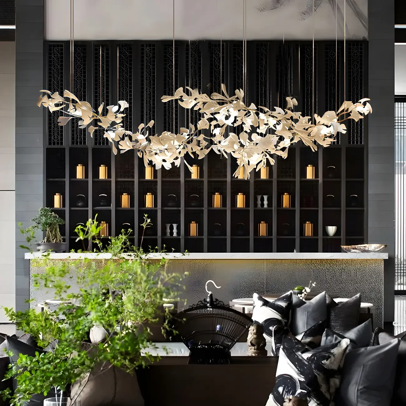 Dining Area Modern White Leaf-Inspired Chandelier Image - 3 | homeyfad