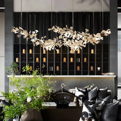 Dining Area Modern White Leaf-Inspired Chandelier Image - 3