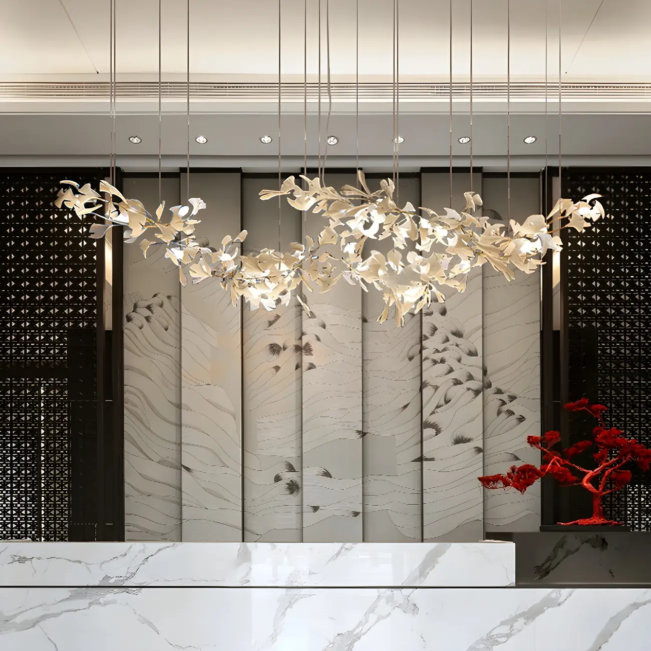 Dining Area Modern White Leaf-Inspired Chandelier Image - 2 | homeyfad