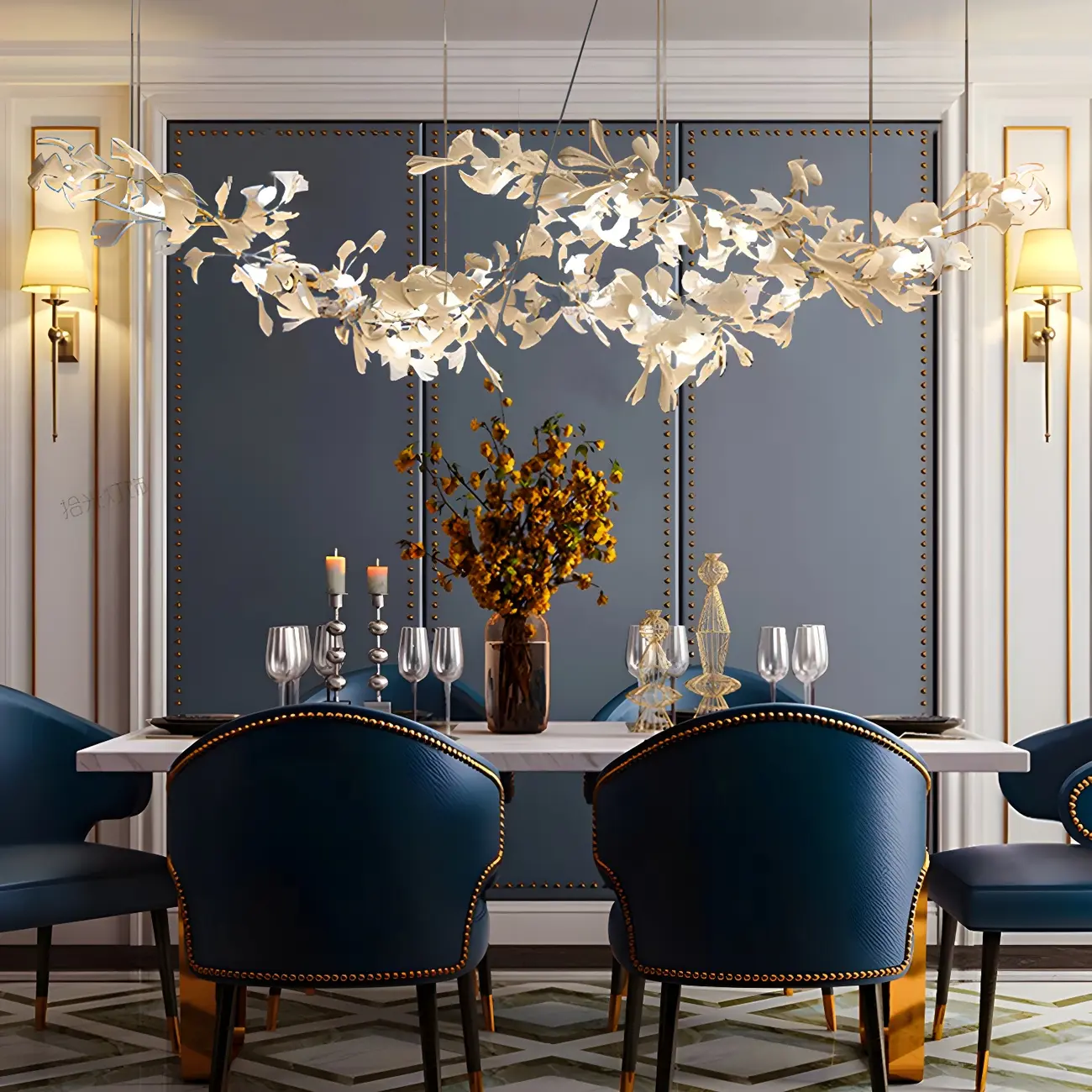 Dining Area Modern White Leaf-Inspired Chandelier Image - 8 | homeyfad