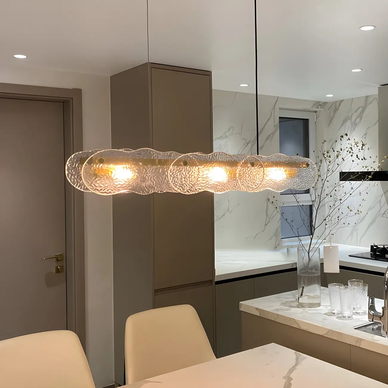 Adjustable Gold Glass Linear Pendant Light for Kitchens Image - 1 | homeyfad