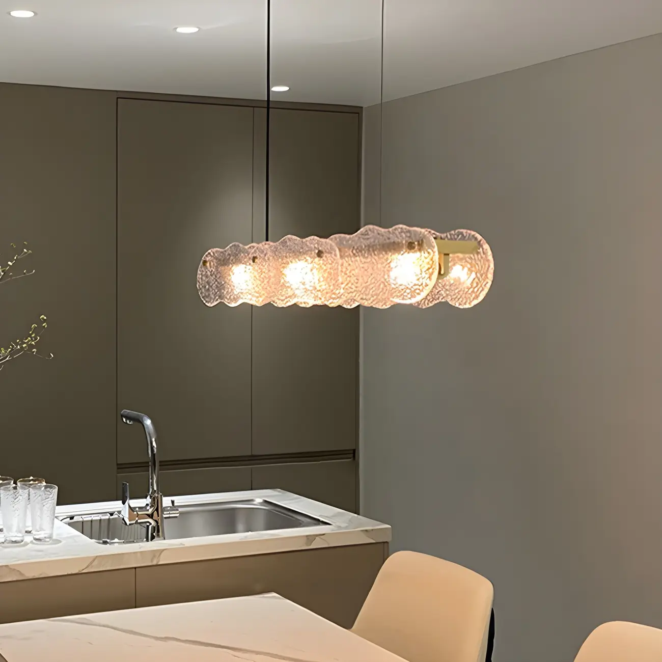 Adjustable Gold Glass Linear Pendant Light for Kitchens Image - 3 | homeyfad