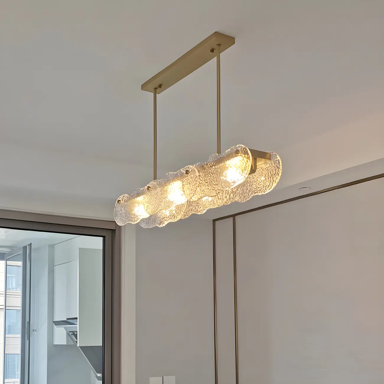 Adjustable Gold Glass Linear Pendant Light for Kitchens Image - 2 | homeyfad