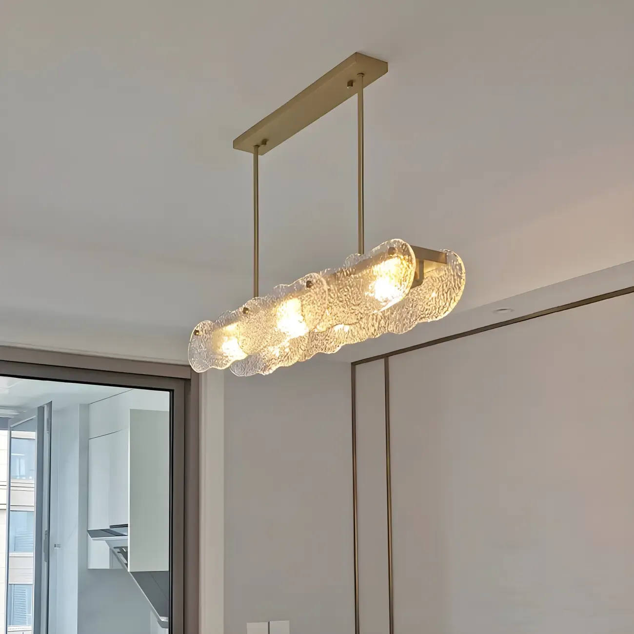 Adjustable Gold Glass Linear Pendant Light for Kitchens Image - 2