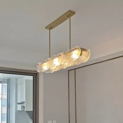 Adjustable Gold Glass Linear Pendant Light for Kitchens Image - 2