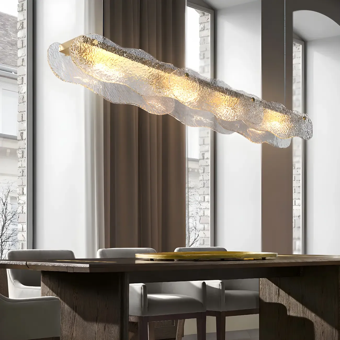 Adjustable Gold Glass Linear Pendant Light for Kitchens Image - 4