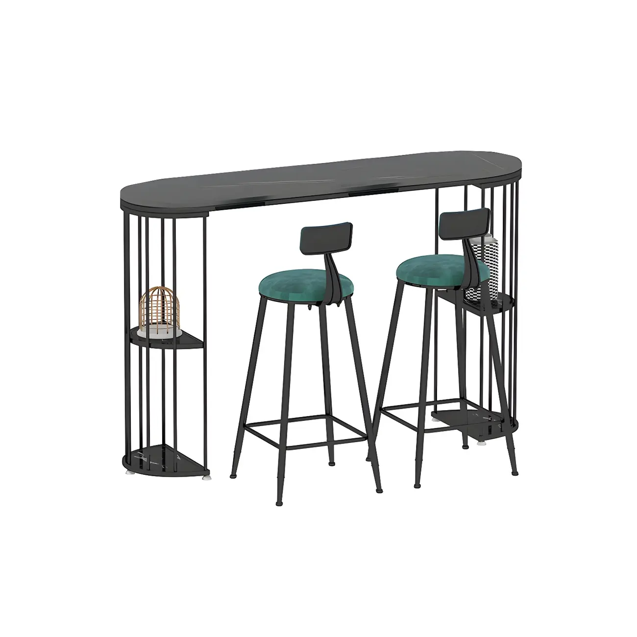 Modern Black Gold Stone Metal Storage Oblong Bar Tables Image - 8 | homeyfad