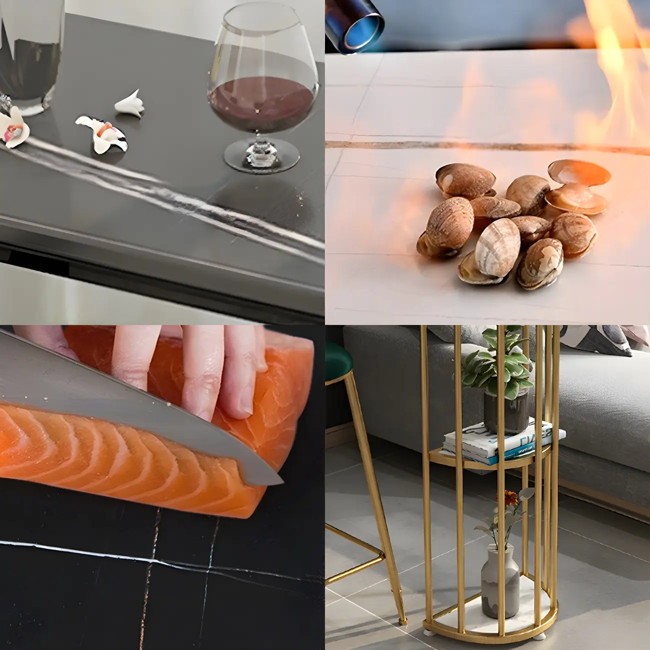 Modern Black Gold Stone Metal Storage Oblong Bar Tables Image - 9 | homeyfad