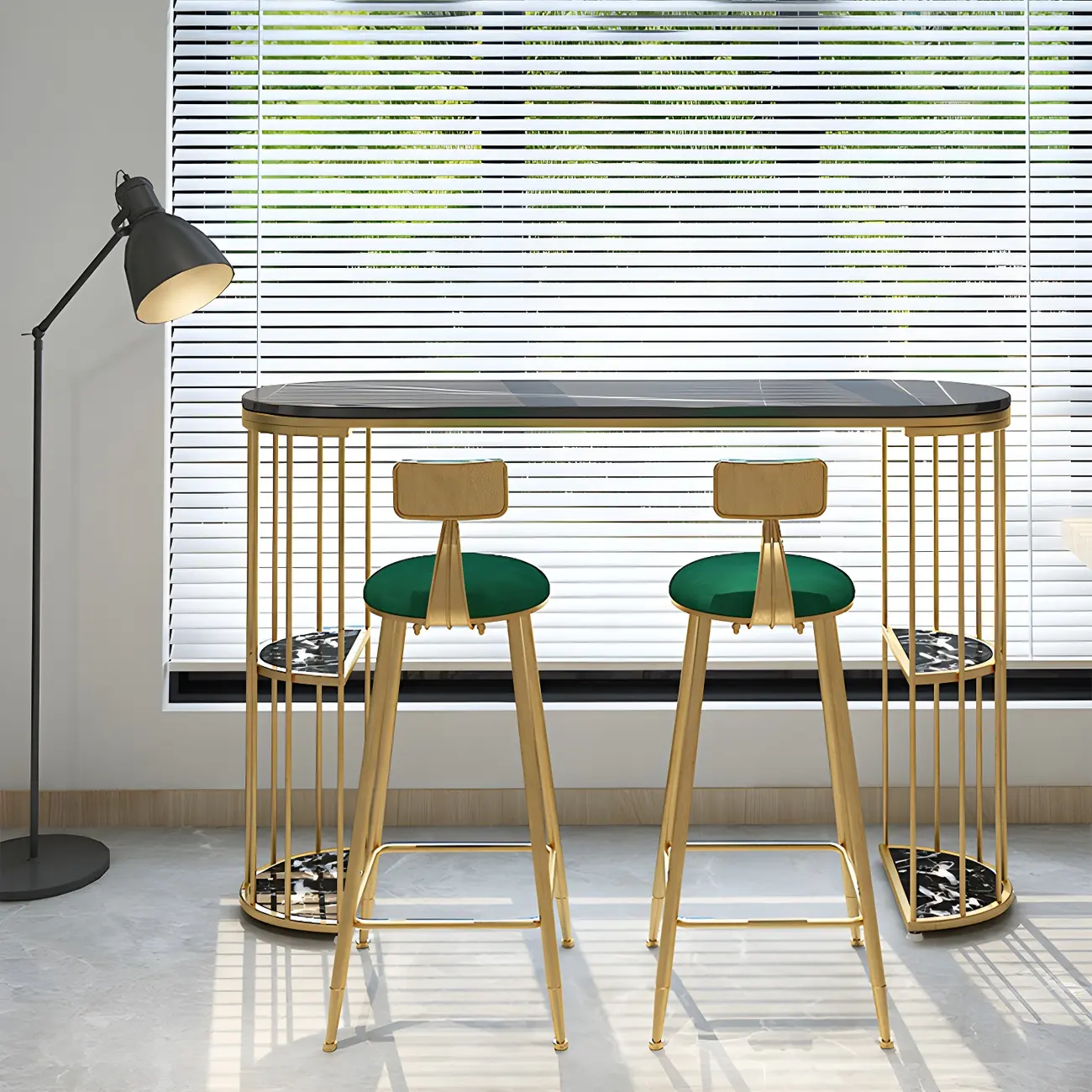 Modern Black Gold Stone Metal Storage Oblong Bar Tables Image - 14 | homeyfad