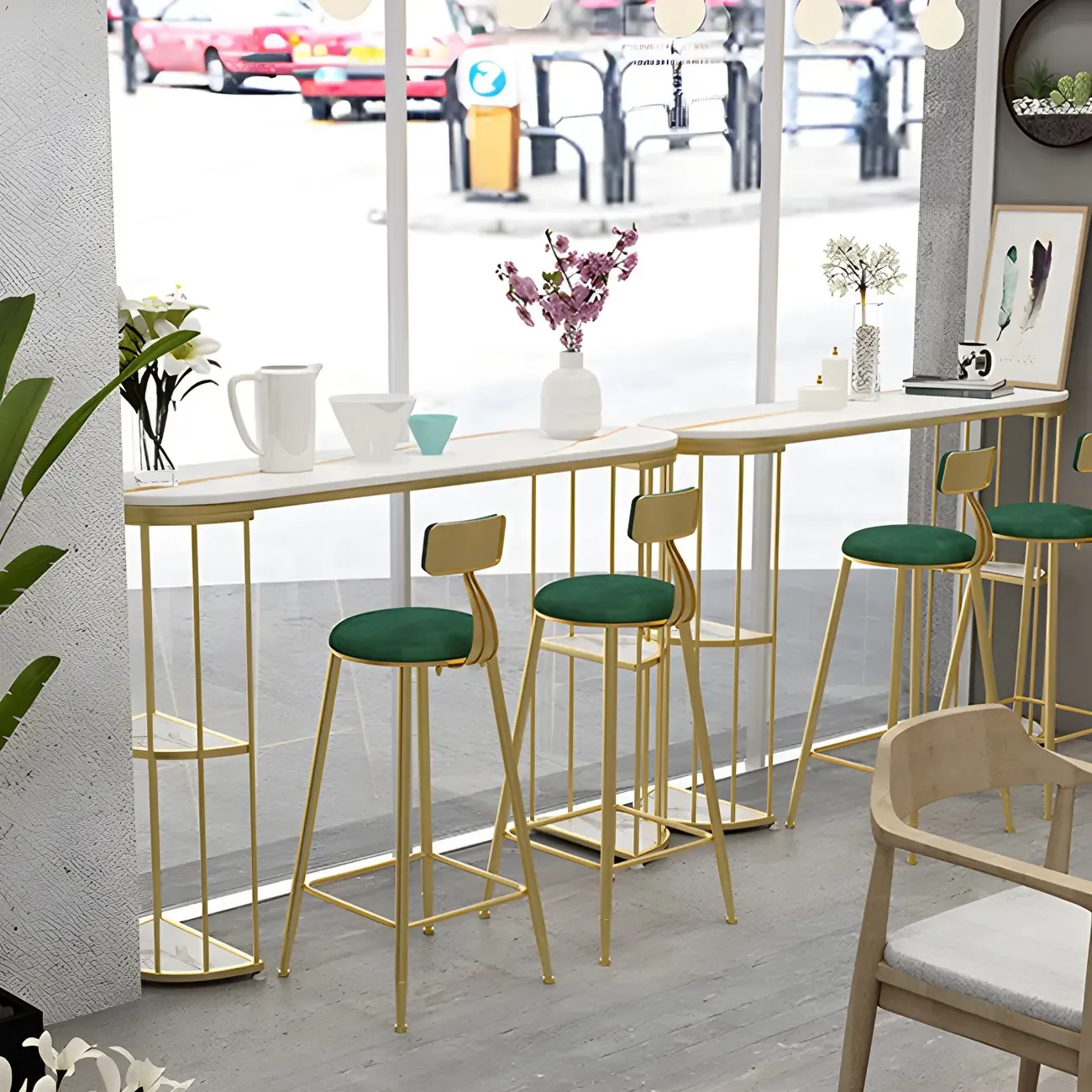 Modern Black Gold Stone Metal Storage Oblong Bar Tables Image - 16