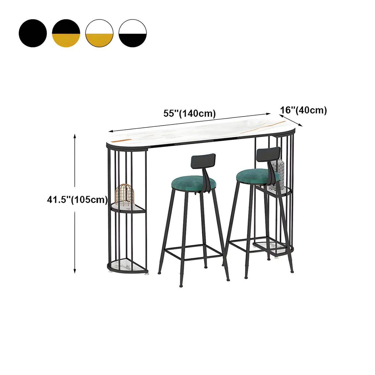 Modern Black Gold Stone Metal Storage Oblong Bar Tables Image - 19 | homeyfad