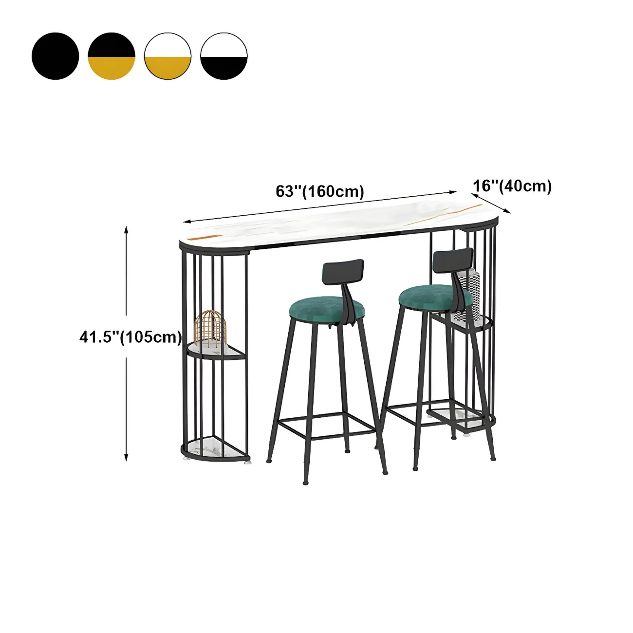 Modern Black Gold Stone Metal Storage Oblong Bar Tables Image - 20 | homeyfad