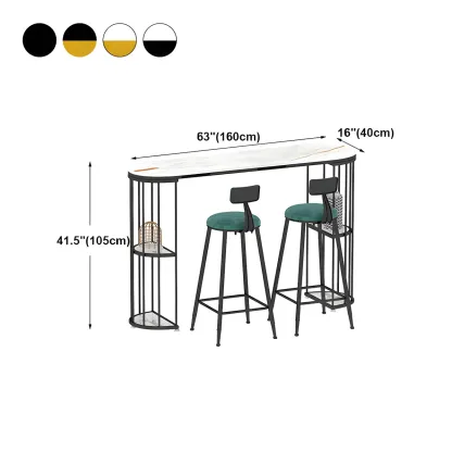 Modern Black Gold Stone Metal Storage Oblong Bar Tables Image - 20
