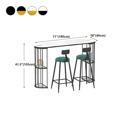 Modern Black Gold Stone Metal Storage Oblong Bar Tables Image - 21