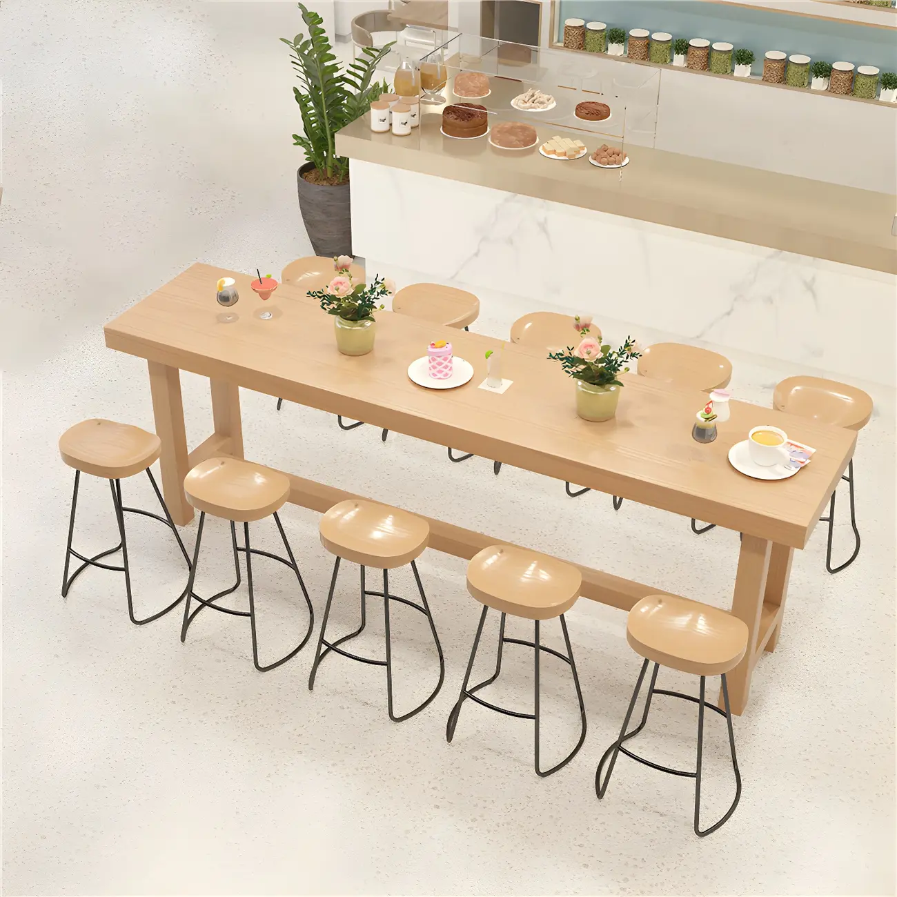 Modern Natural Solid Wood Bar Table with Footrest Image - 1 | homeyfad