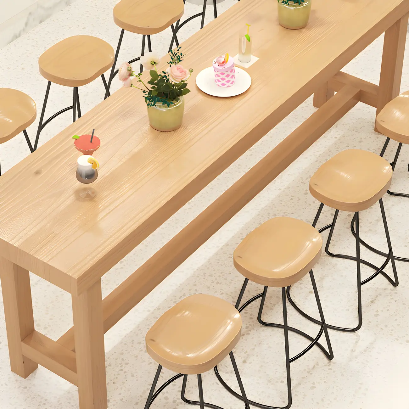 Modern Natural Solid Wood Bar Table with Footrest Image - 7 | homeyfad