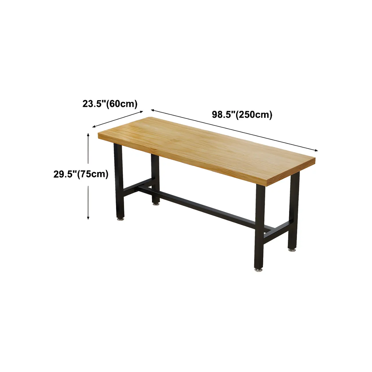 Rectangular Iron Frame Trestle Wood Bar Table with Footrest Image - 16 | homeyfad