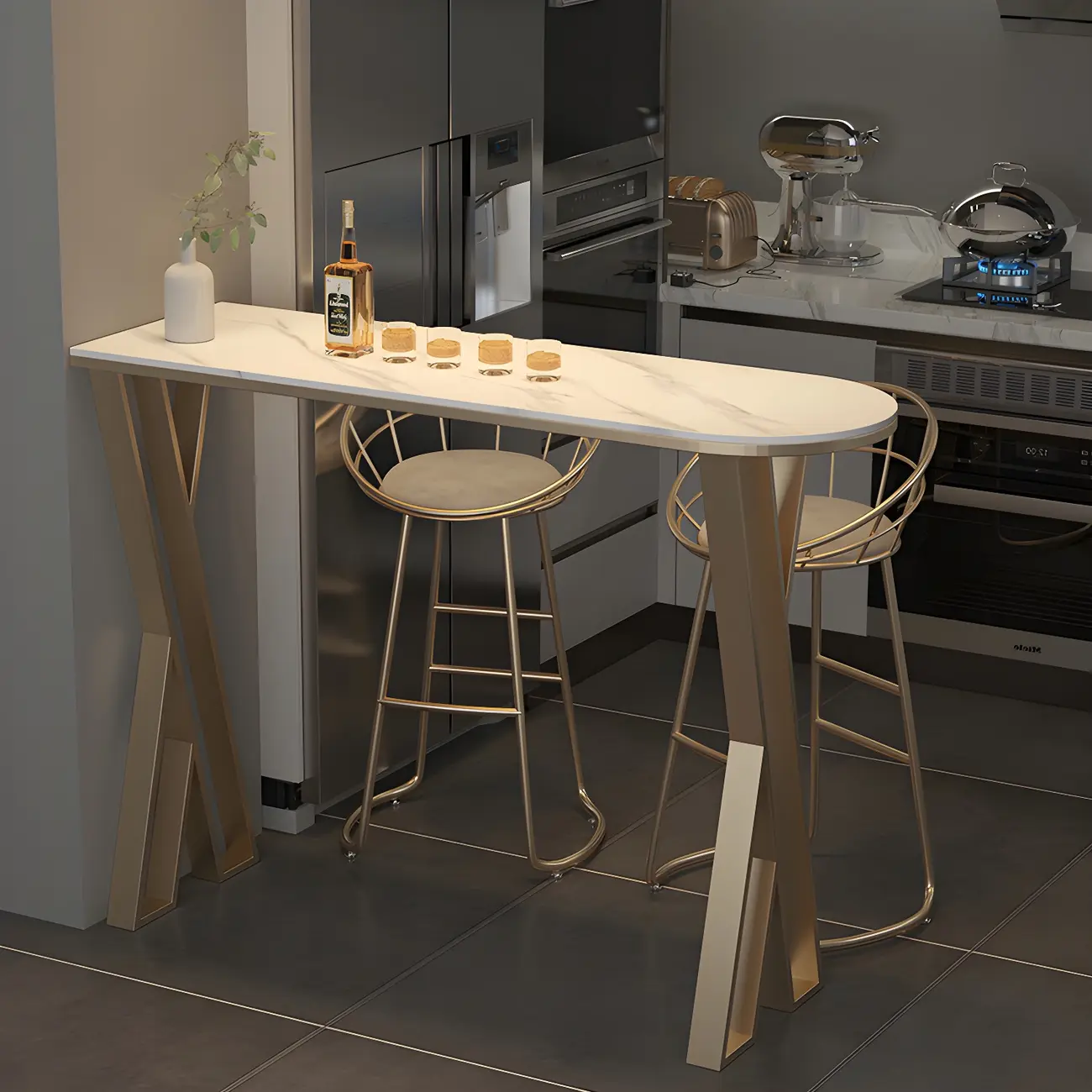 Glam White Stone Gold Iron Free Form Bar Tables for Kitchen Image - 6 | homeyfad