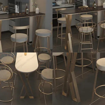 Glam White Stone Gold Iron Free Form Bar Tables for Kitchen Image - 8