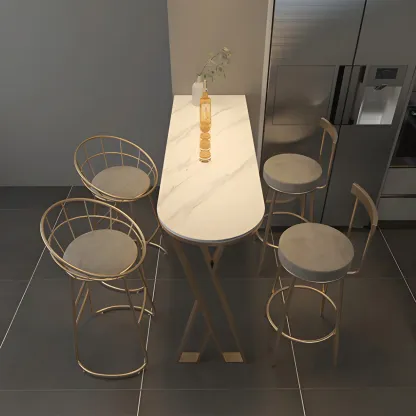 Glam White Stone Gold Iron Free Form Bar Tables for Kitchen Image - 9