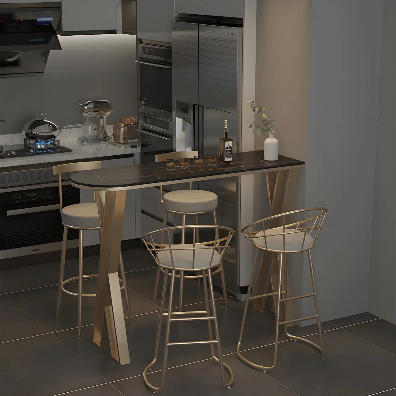 Glam White Stone Gold Iron Free Form Bar Tables for Kitchen Image - 10 | homeyfad