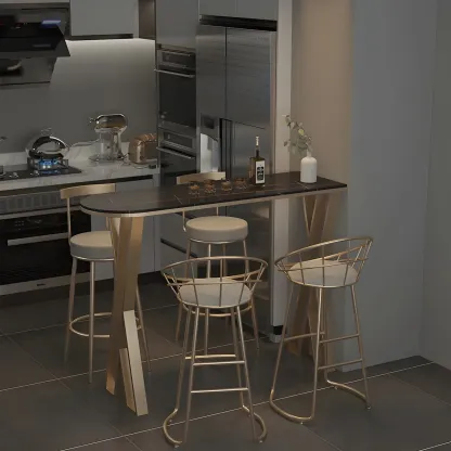 Glam White Stone Gold Iron Free Form Bar Tables for Kitchen Image - 10