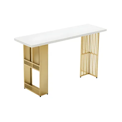 Glam Gold Wood Top Metal Shelf Bar Tables Image - 5