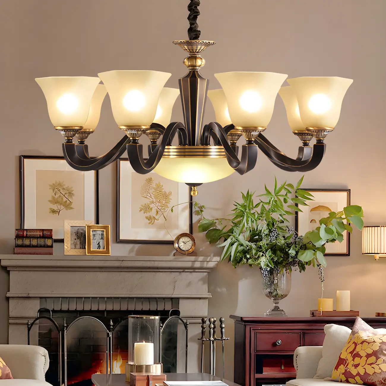 Black Glass Curved Metal Classic Chandelier Light | homeyfad