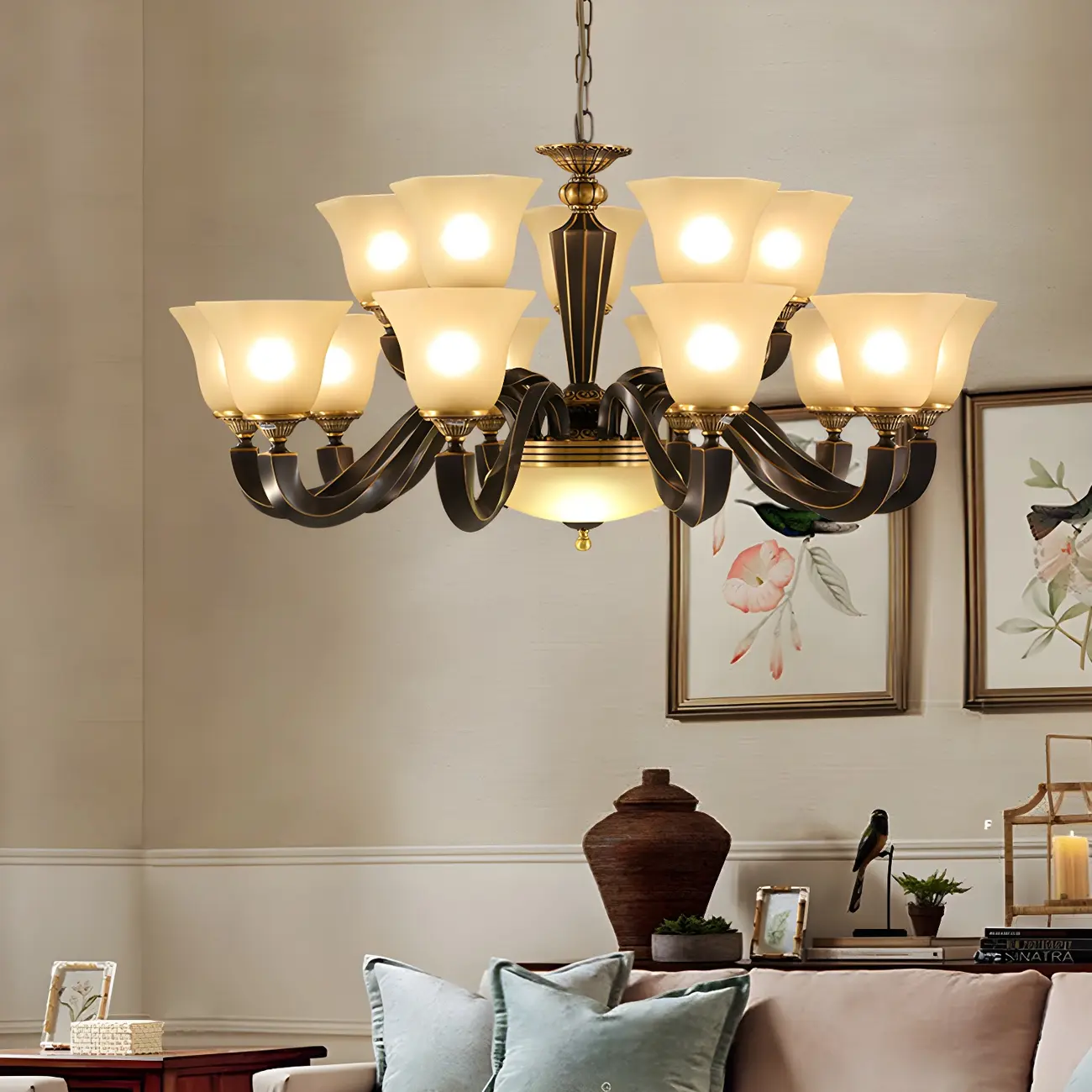 Black Glass Curved Metal Classic Chandelier Light | homeyfad