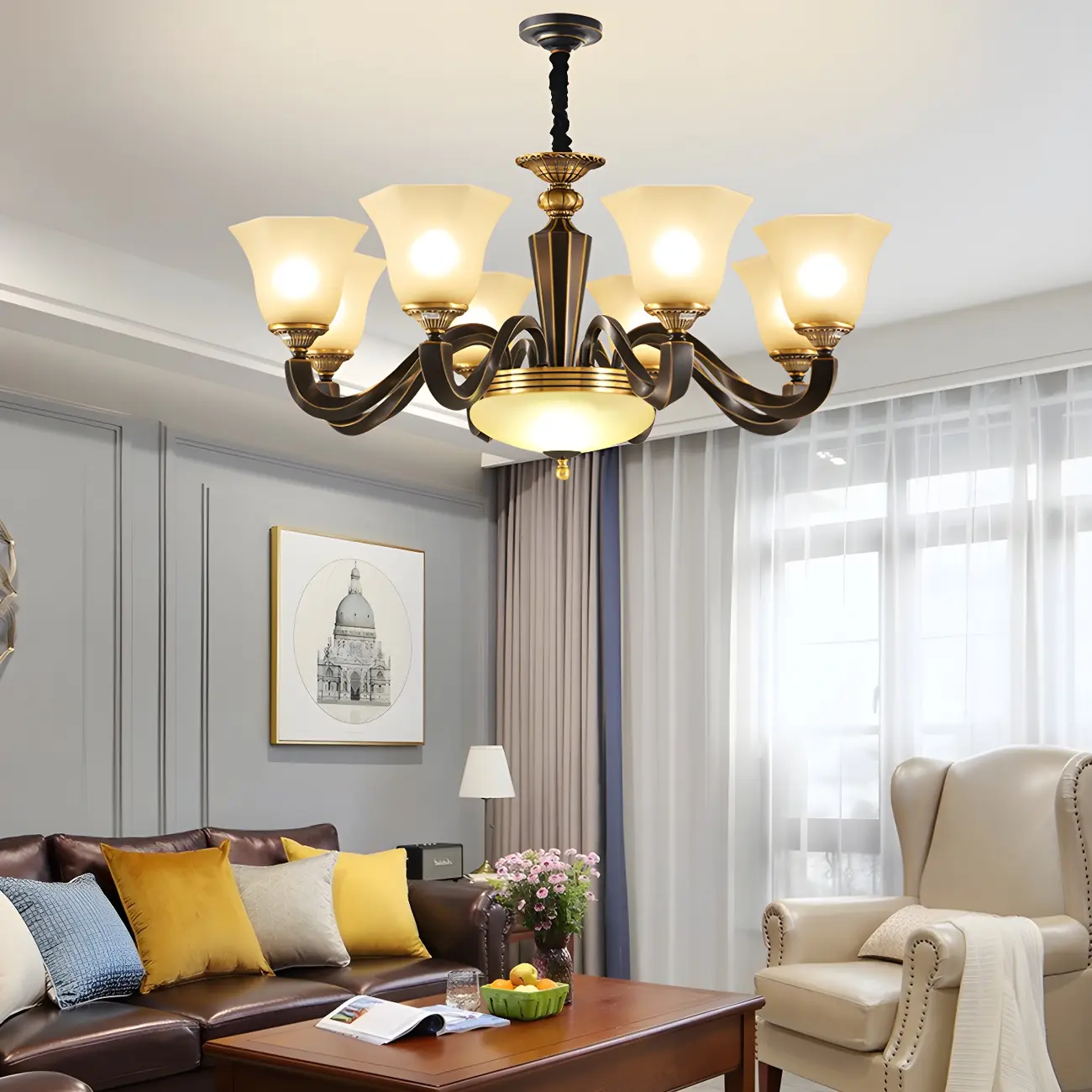 Black Glass Curved Metal Classic Chandelier Light | homeyfad