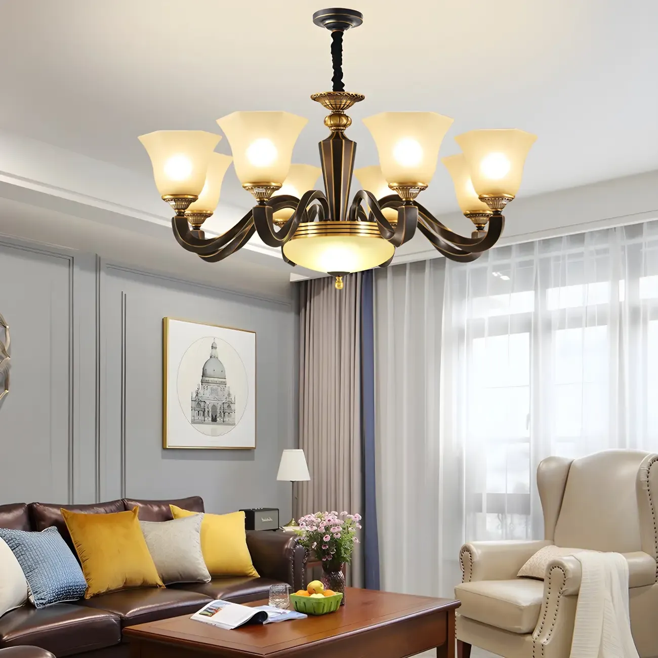 Black Glass Curved Metal Classic Chandelier Light