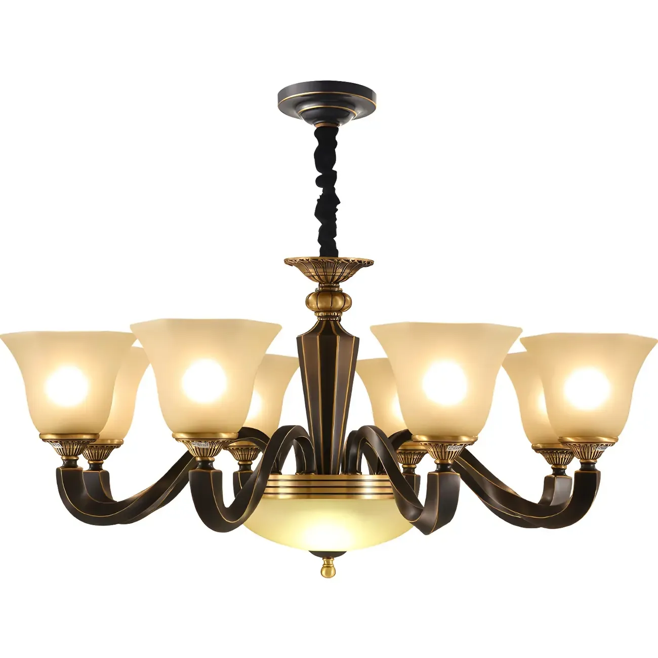 Black Glass Curved Metal Classic Chandelier Light