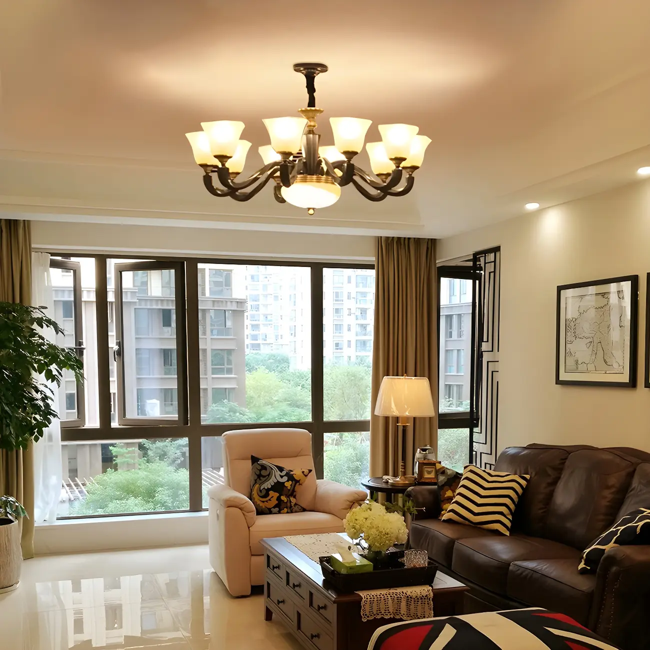 Black Glass Curved Metal Classic Chandelier Light | homeyfad