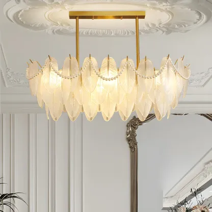 Adjustable Modern Glass Feather Island Chandelier in Gold  Image - 2