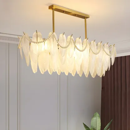 Adjustable Modern Glass Feather Island Chandelier in Gold  Image - 8