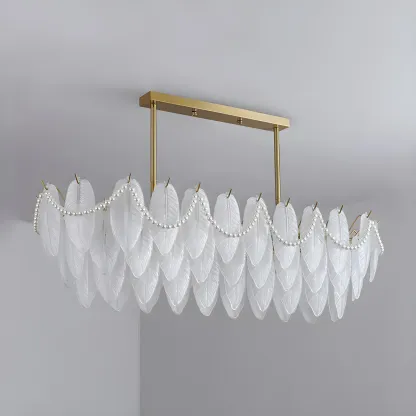 Adjustable Modern Glass Feather Island Chandelier in Gold  Image - 10
