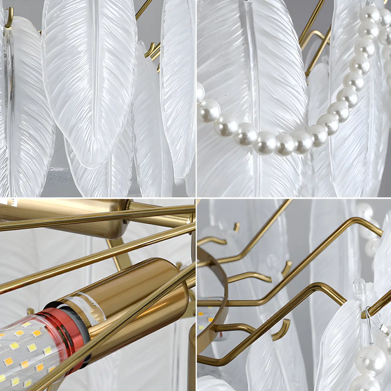 Adjustable Modern Glass Feather Island Chandelier in Gold  Image - 11 | homeyfad