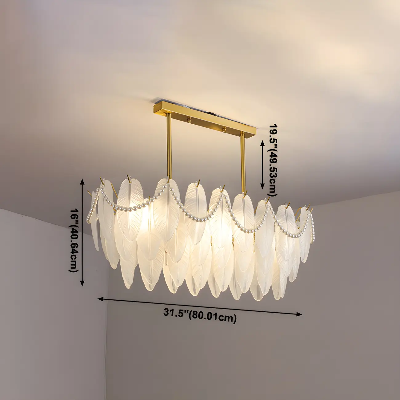 Adjustable Modern Glass Feather Island Chandelier in Gold  #size | homeyfad