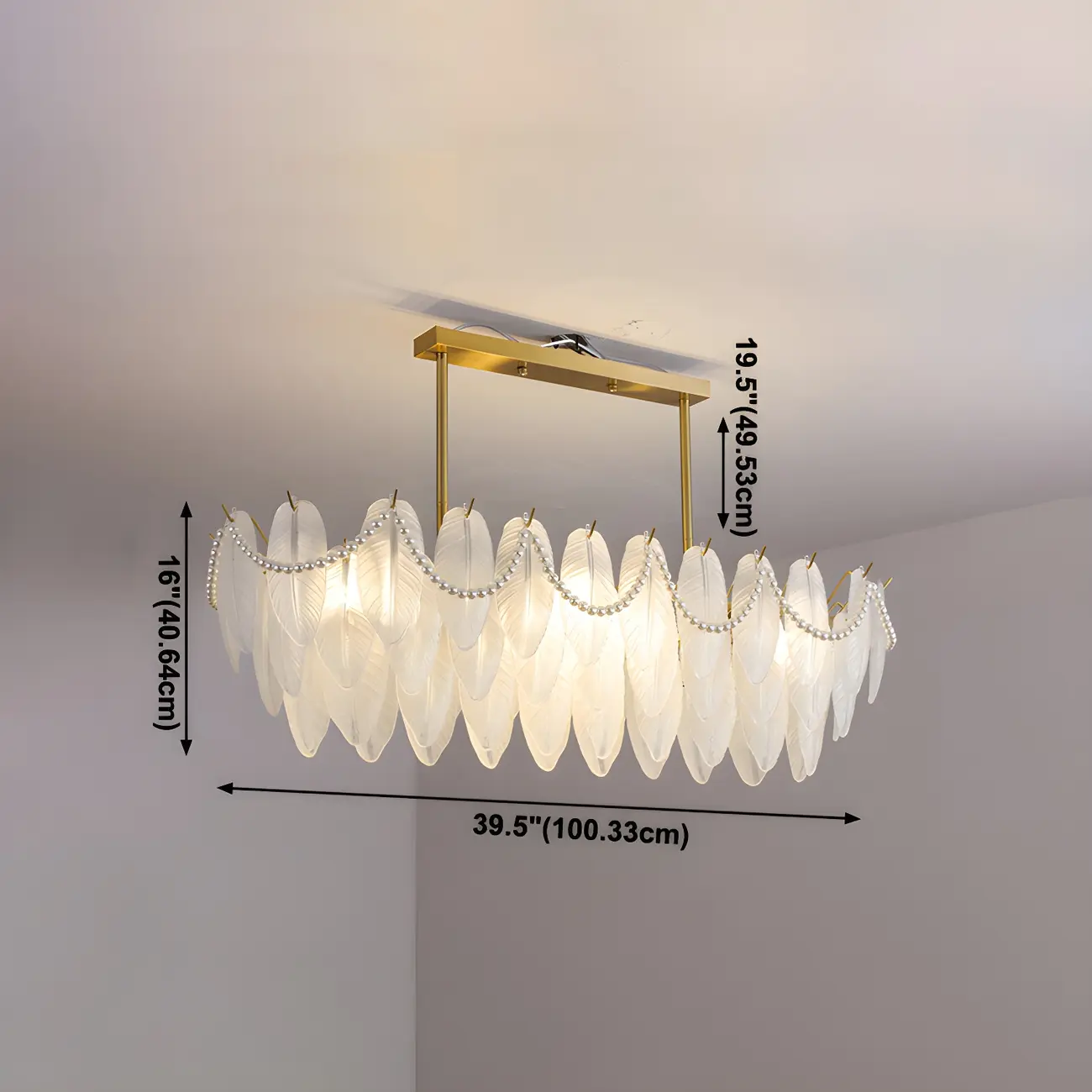 Adjustable Modern Glass Feather Island Chandelier in Gold  Image - 14 | homeyfad