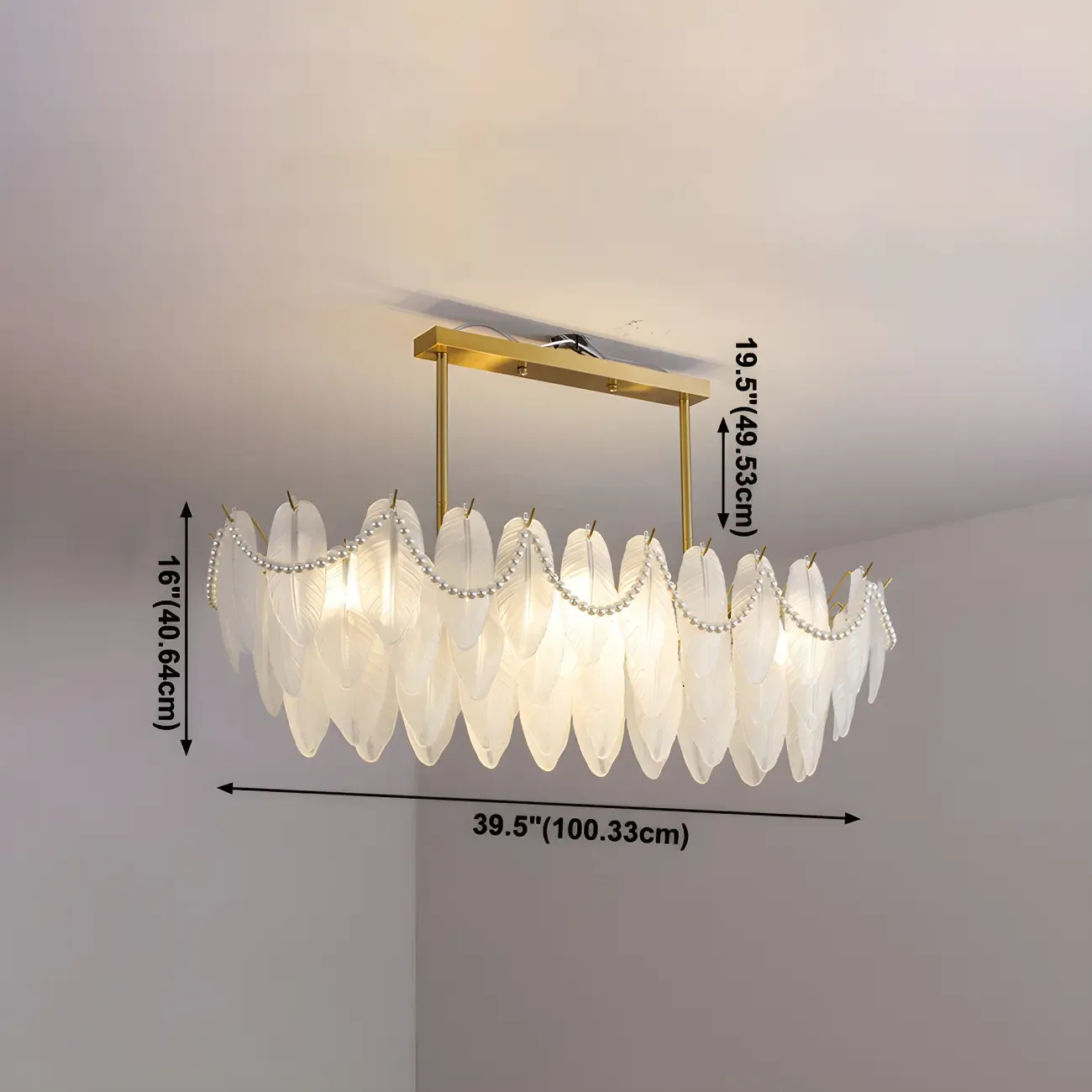 Adjustable Modern Glass Feather Island Chandelier in Gold  Image - 14