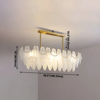 Adjustable Modern Glass Feather Island Chandelier in Gold  Image - 14