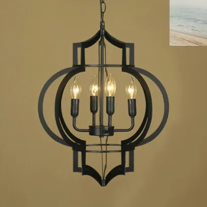 Industrial Metal Black Lantern Candle Chandelier Image - 7
